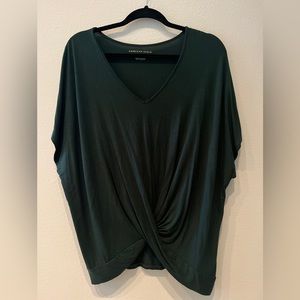 Forest Green American Eagle Shirt with flowy fit and twist front detail. XL